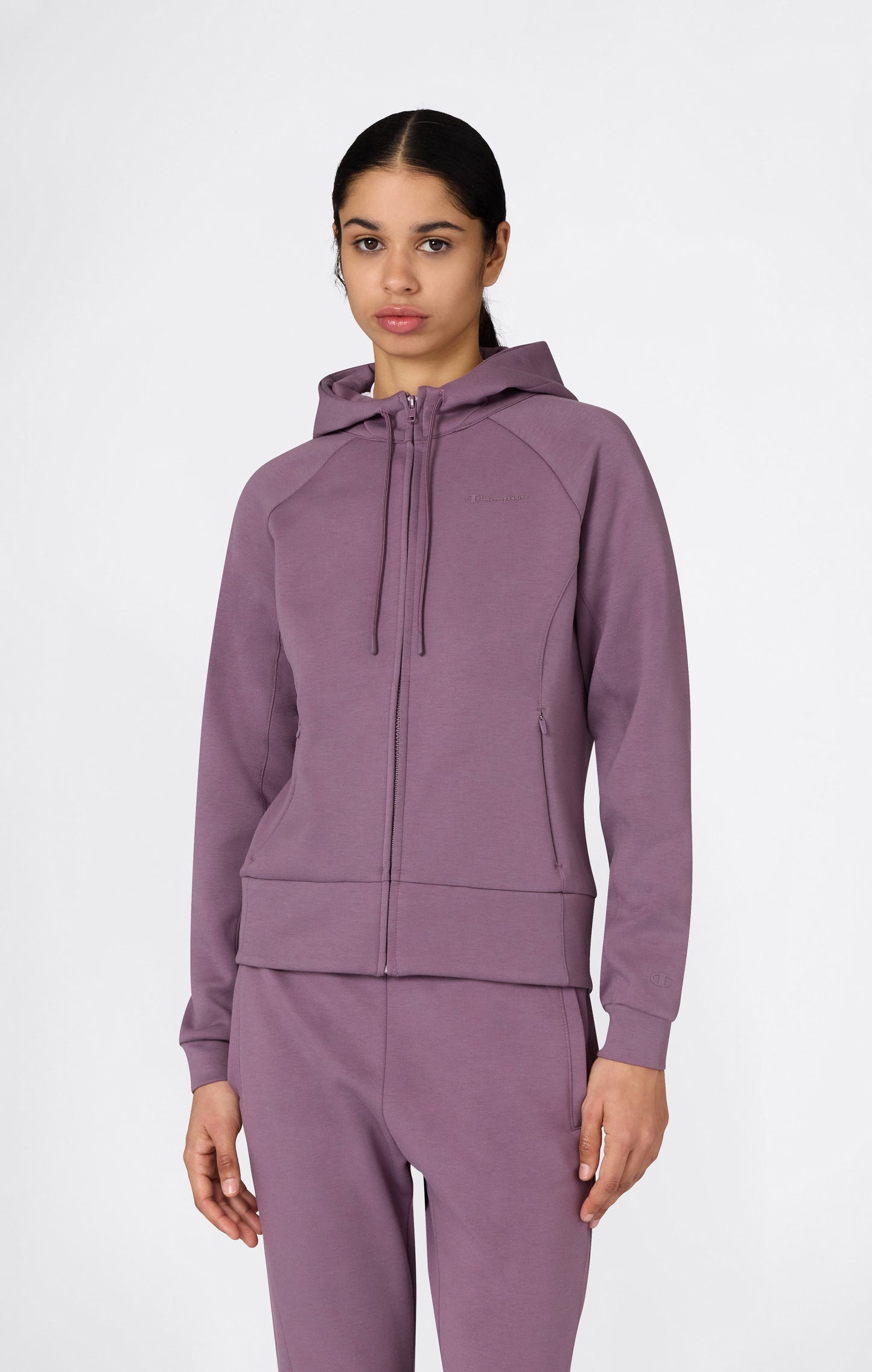 Damen Hoodie mit durchgehendem Reißverschluss aus Interlock-Stoff