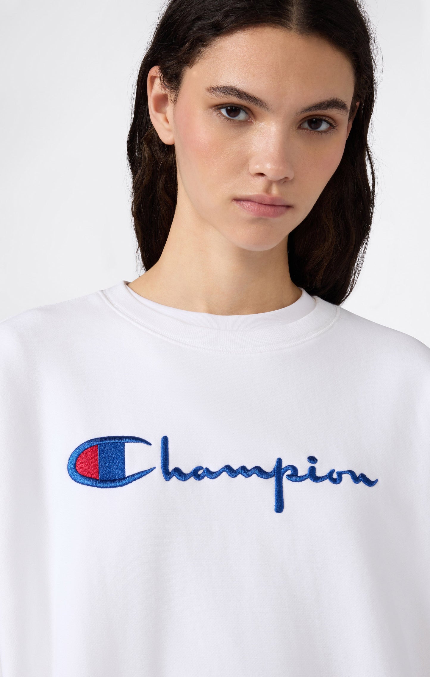 Women's Lightweight Reverse Weave Crewneck Sweatshirt with Embroidered Logo