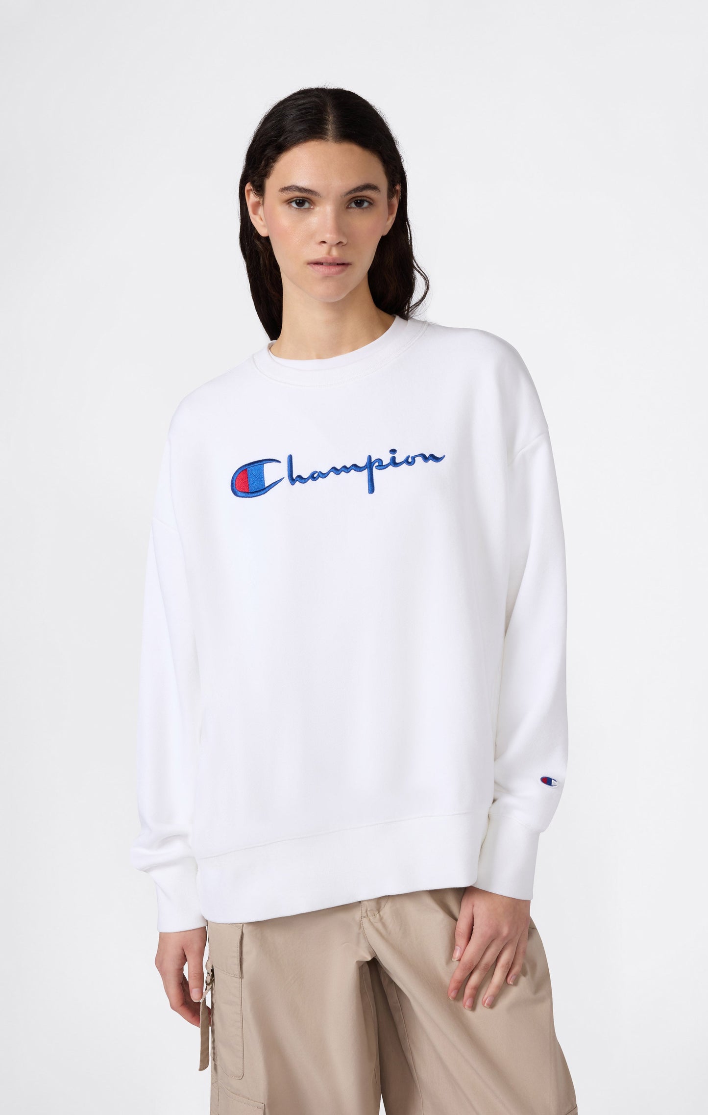 Women's Lightweight Reverse Weave Crewneck Sweatshirt with Embroidered Logo