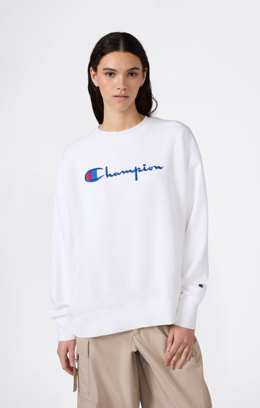 Women's Lightweight Reverse Weave Crewneck Sweatshirt with Embroidered Logo