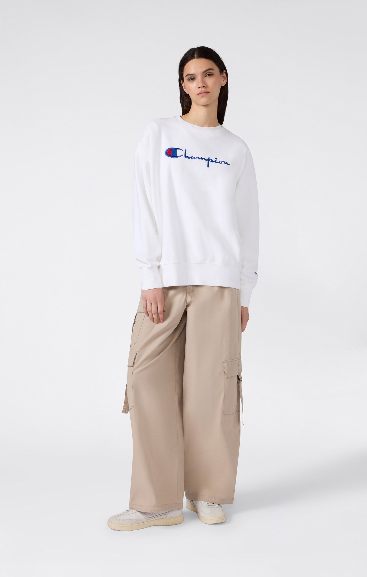 Women's Lightweight Reverse Weave Crewneck Sweatshirt with Embroidered Logo