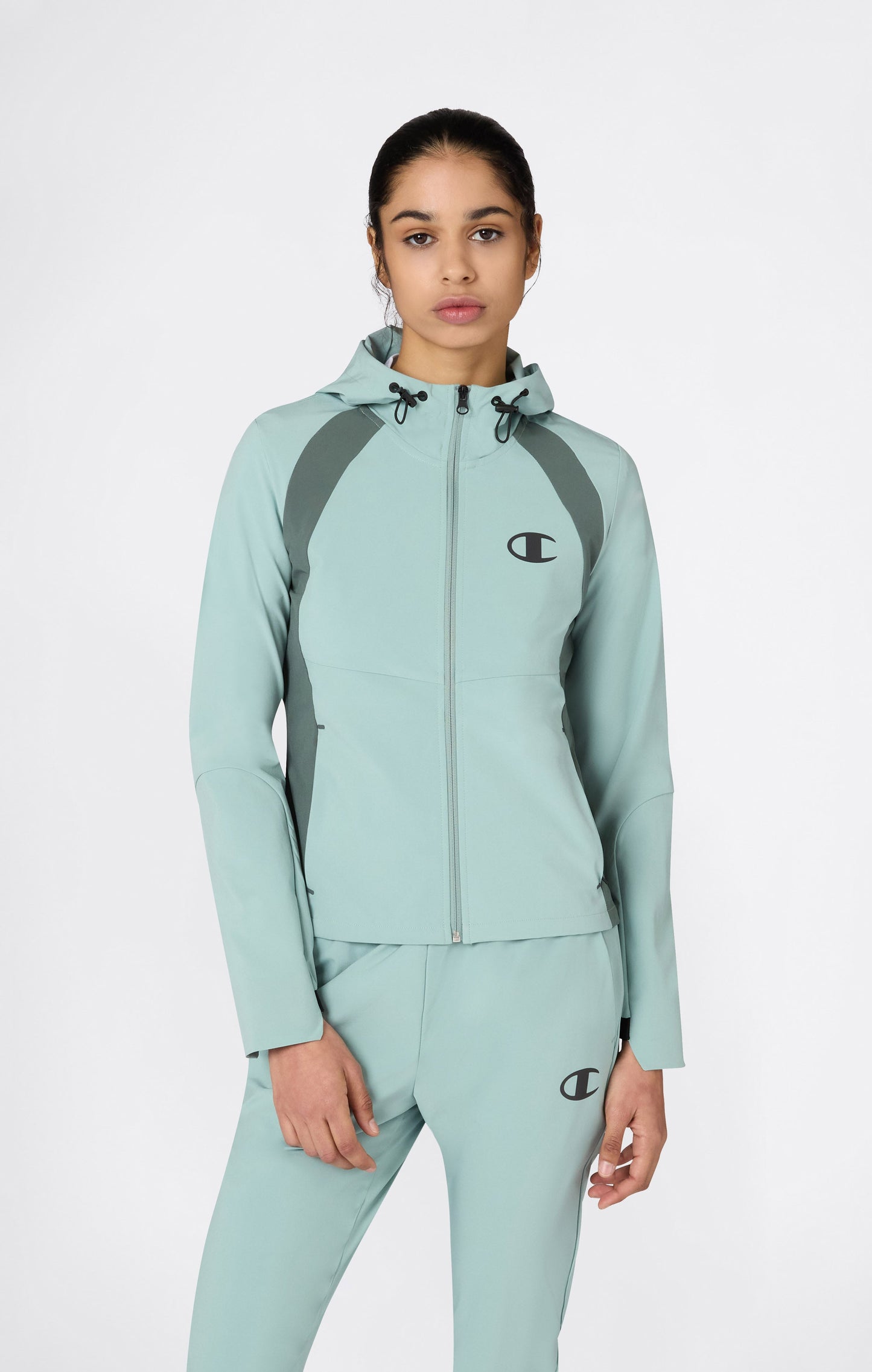 Women's Stretch Nylon Hooded Track Top Slim Fit