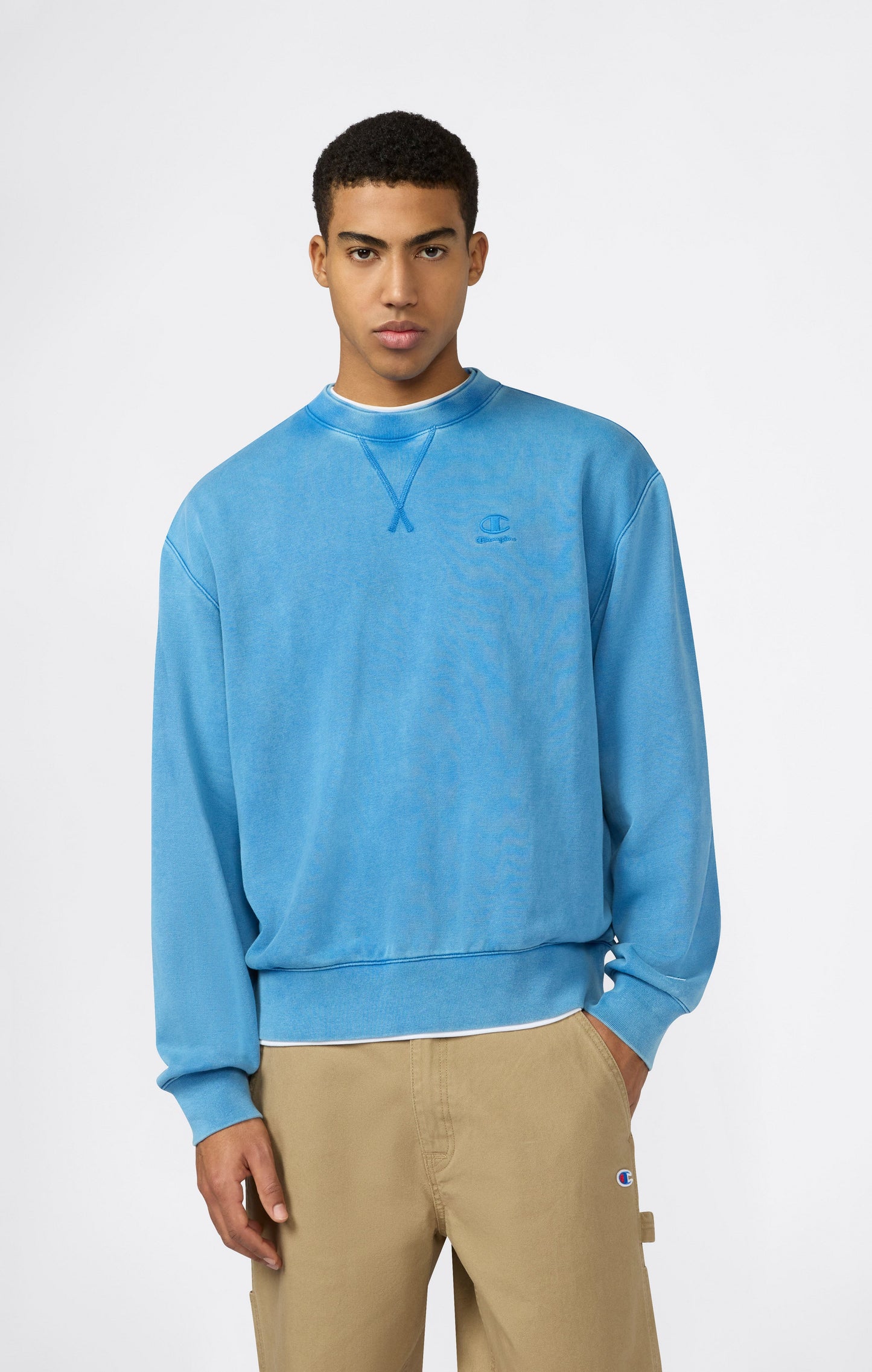 Men's Crewneck Sweatshirt with Embroidered Logo and Washed Effect Icons