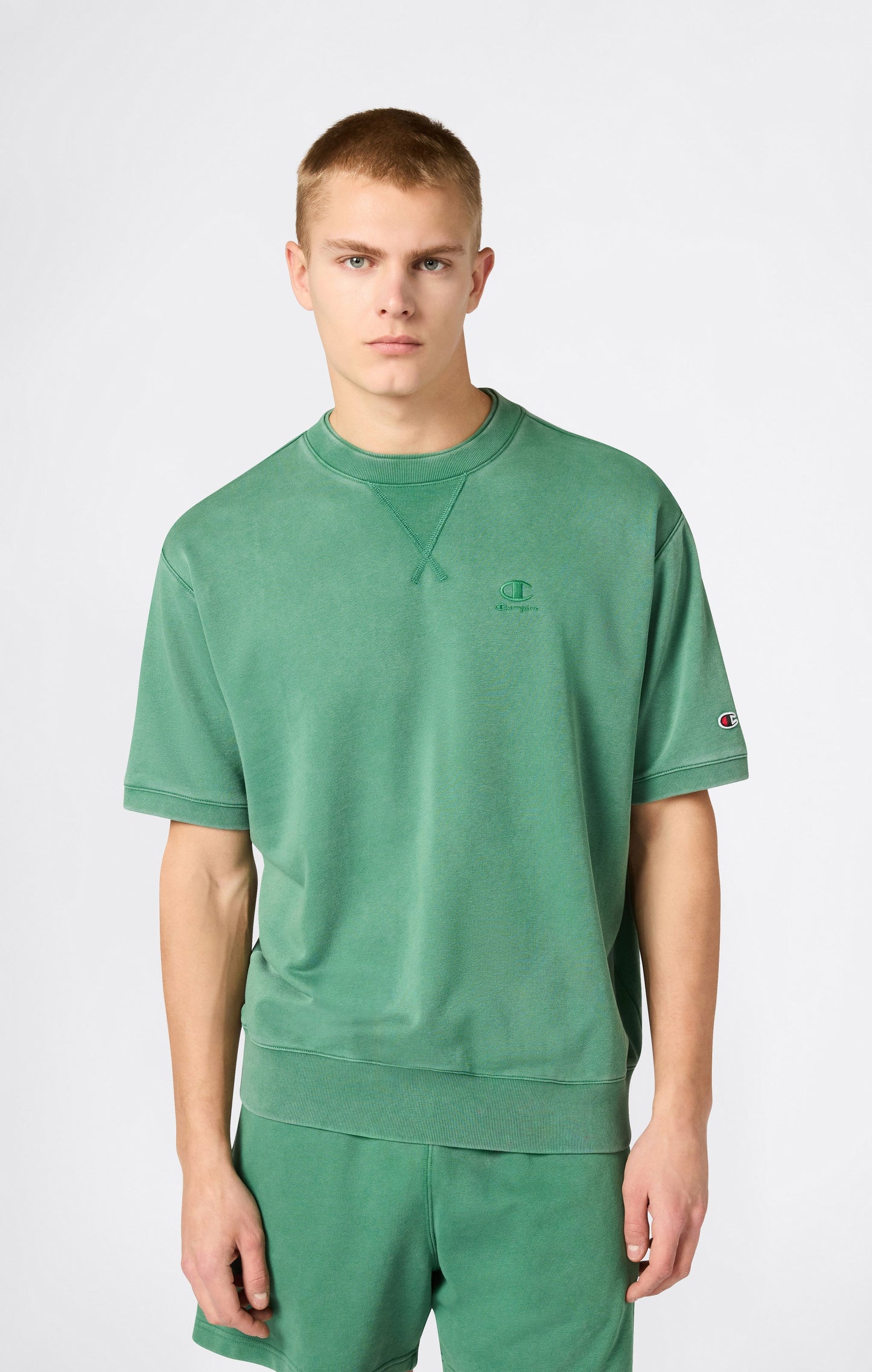 Men's Washed Effect Short Sleeve Crewneck Sweatshirt Icons