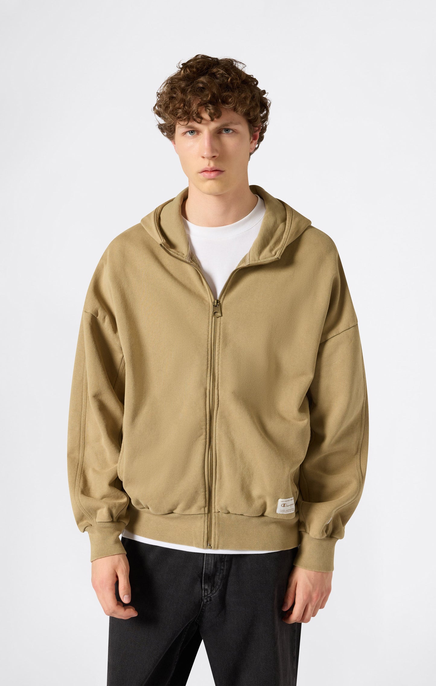 Men's Hooded Full Zip Sweatshirt with Washed Effect