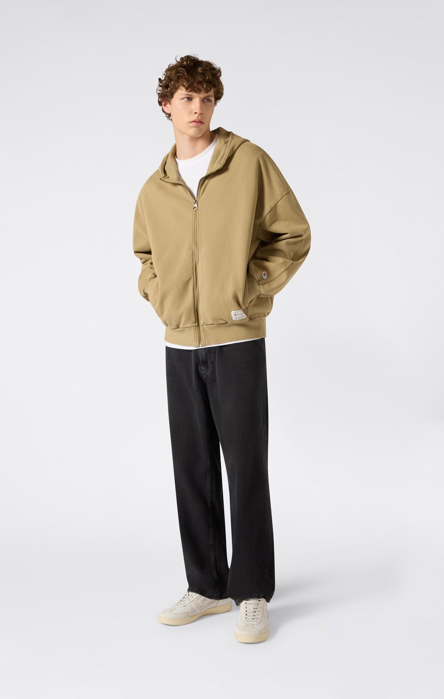 Men's Hooded Full Zip Sweatshirt with Washed Effect