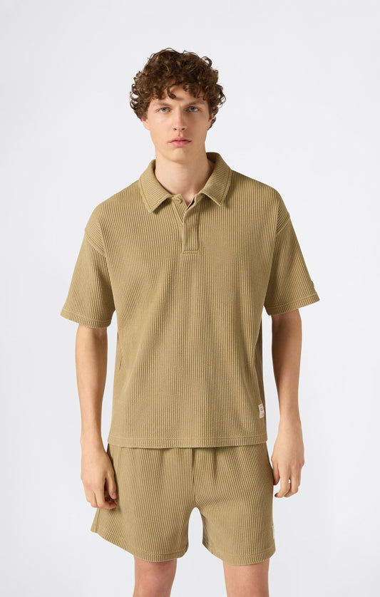 Herren Polo-Shirt aus gewaschenem Waffelpiqué
