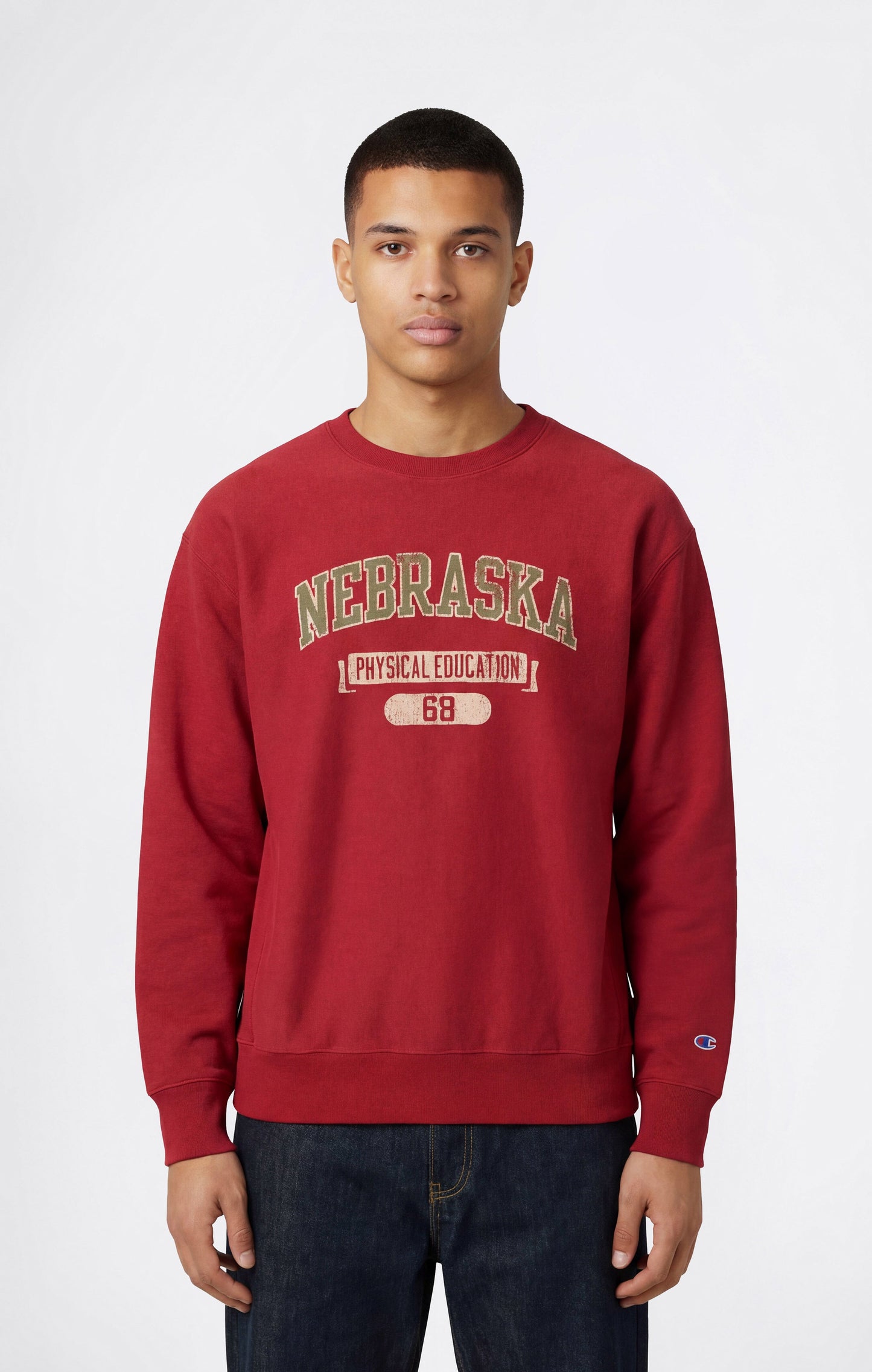 Men's Heavyweight Crewneck Sweatshirt with Brushed Interior and Print Reverse Weave