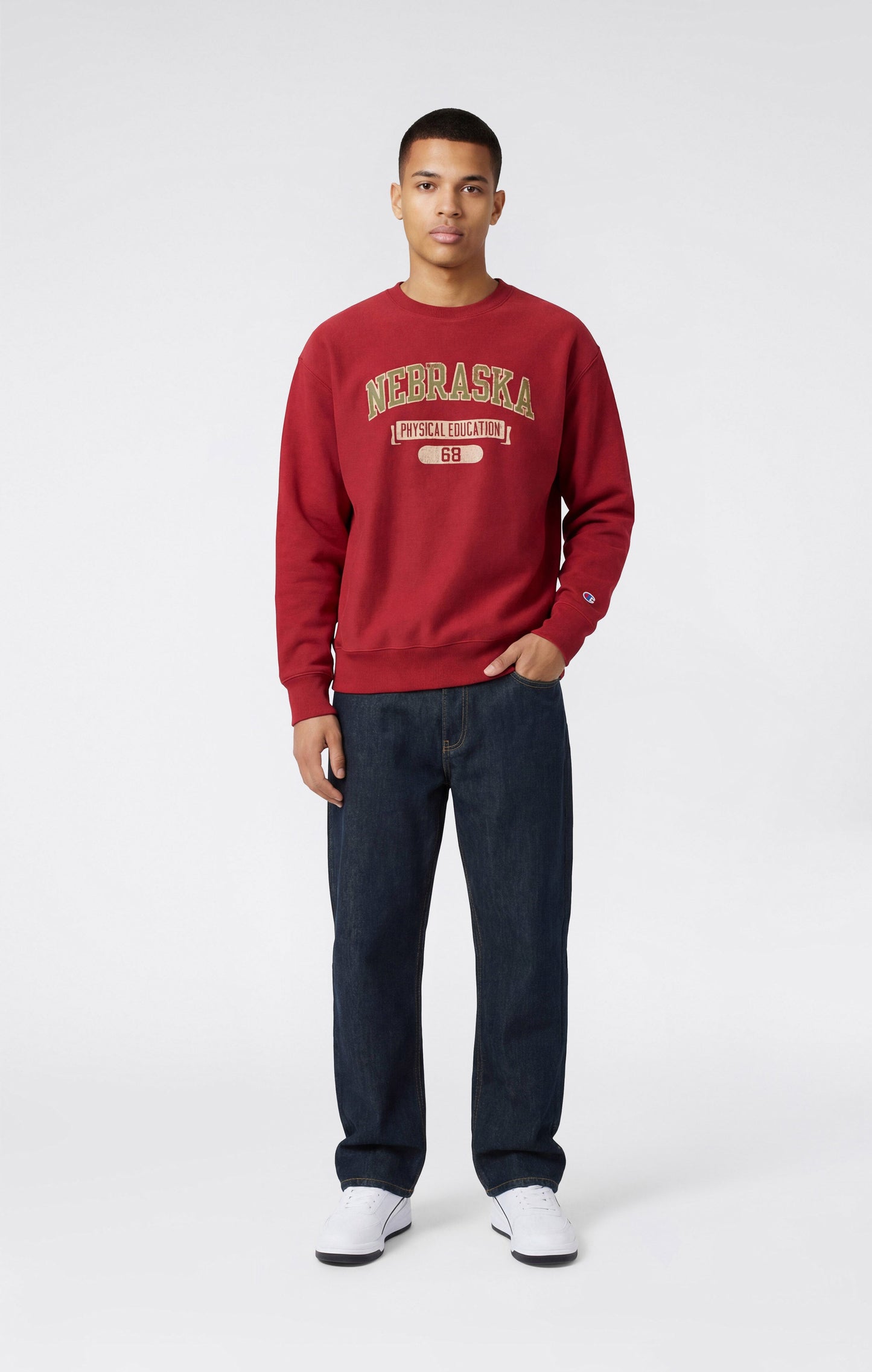 Men's Heavyweight Crewneck Sweatshirt with Brushed Interior and Print Reverse Weave