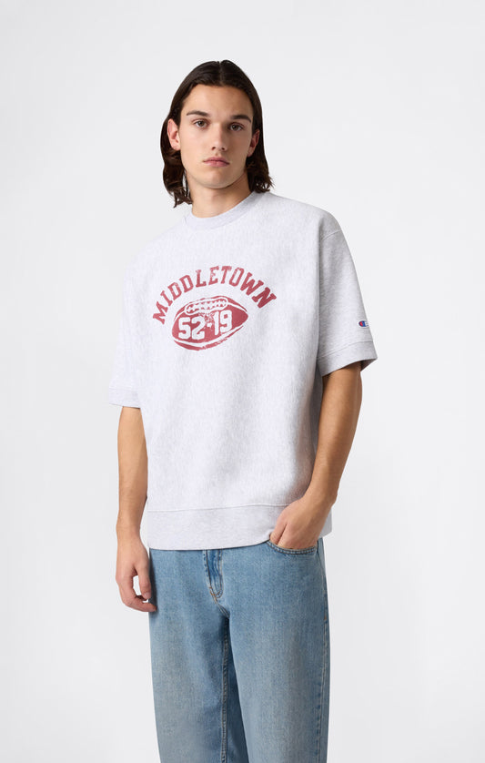 Men's Heavyweight Short Sleeve Sweatshirt with Brushed Interior and Print Reverse Weave
