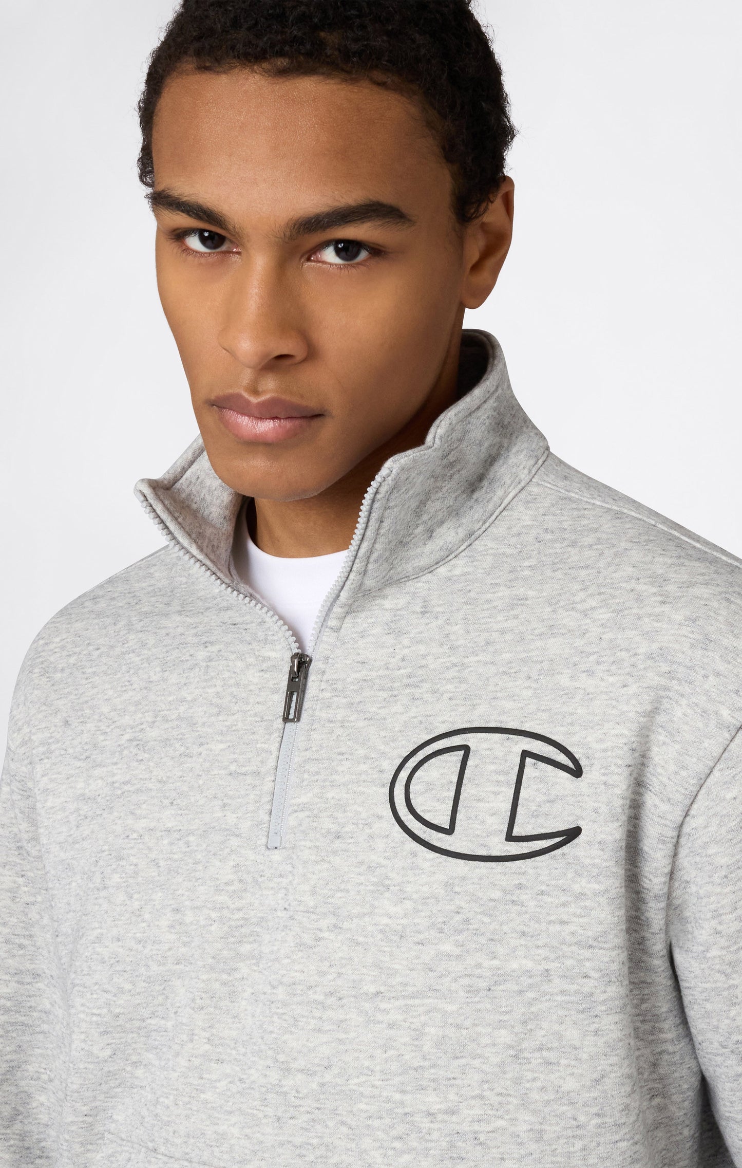 Herren-Sweatshirt mit halbem Reißverschluss, angerauter Innenseite und Puff-Print-Logo