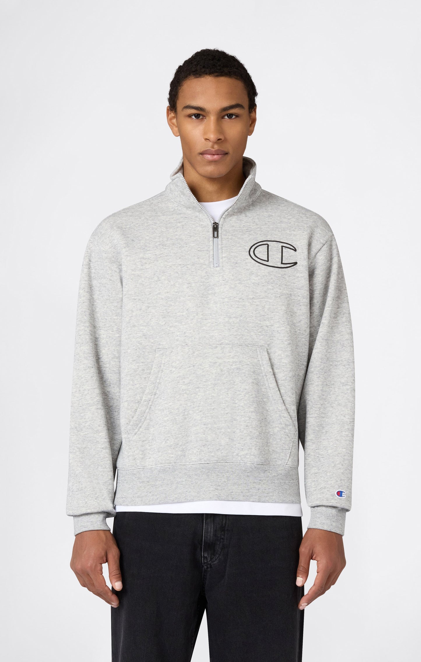 Herren-Sweatshirt mit halbem Reißverschluss, angerauter Innenseite und Puff-Print-Logo