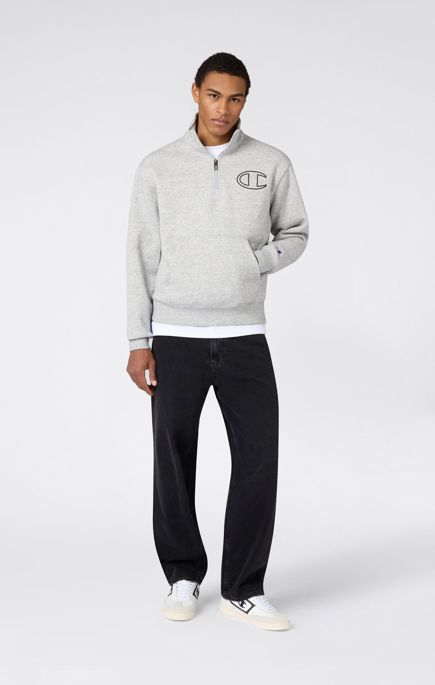 Herren-Sweatshirt mit halbem Reißverschluss, angerauter Innenseite und Puff-Print-Logo
