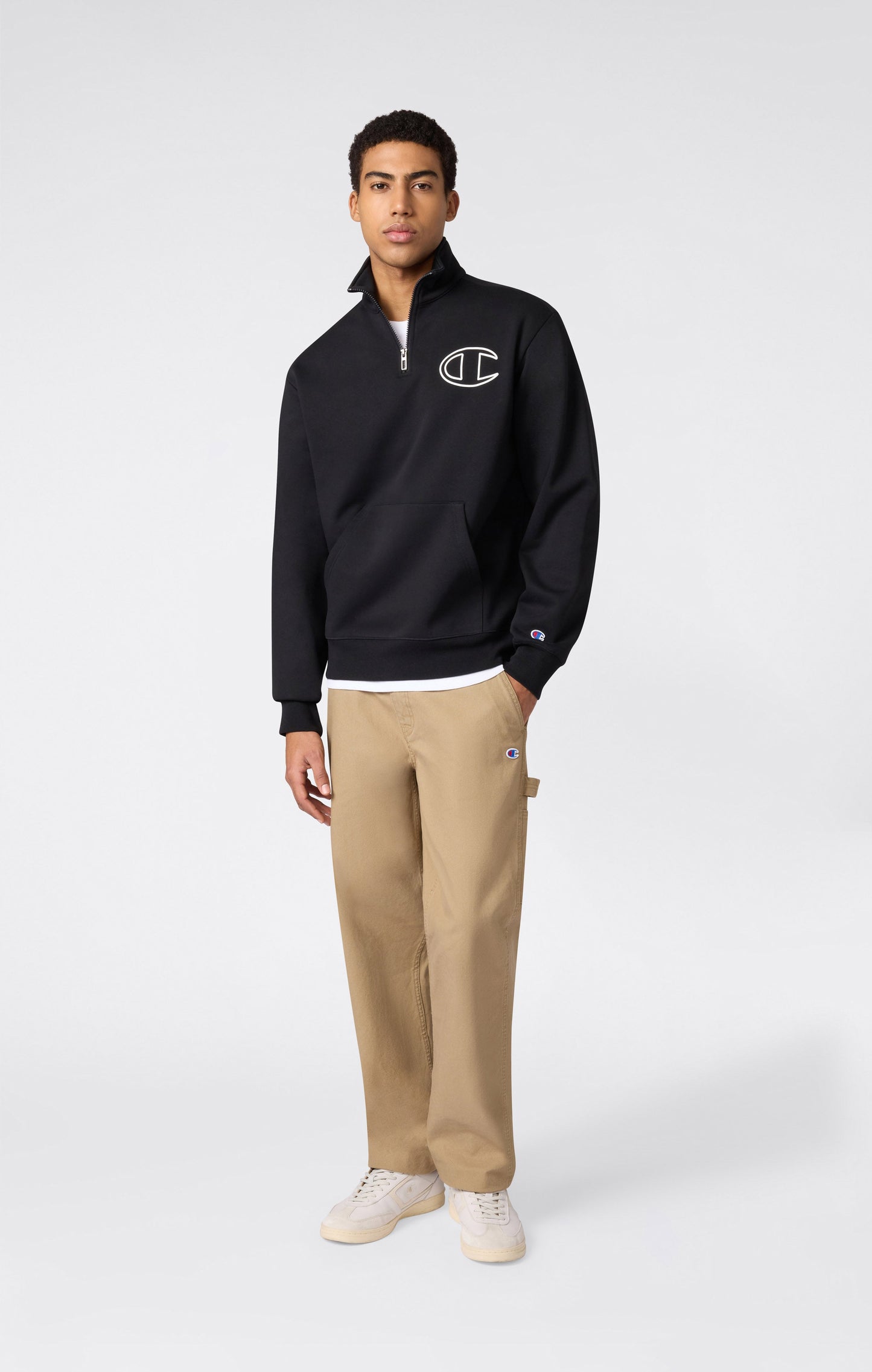 Men's Half Zip Sweatshirt With Brushed Interior And Puff Print Logo