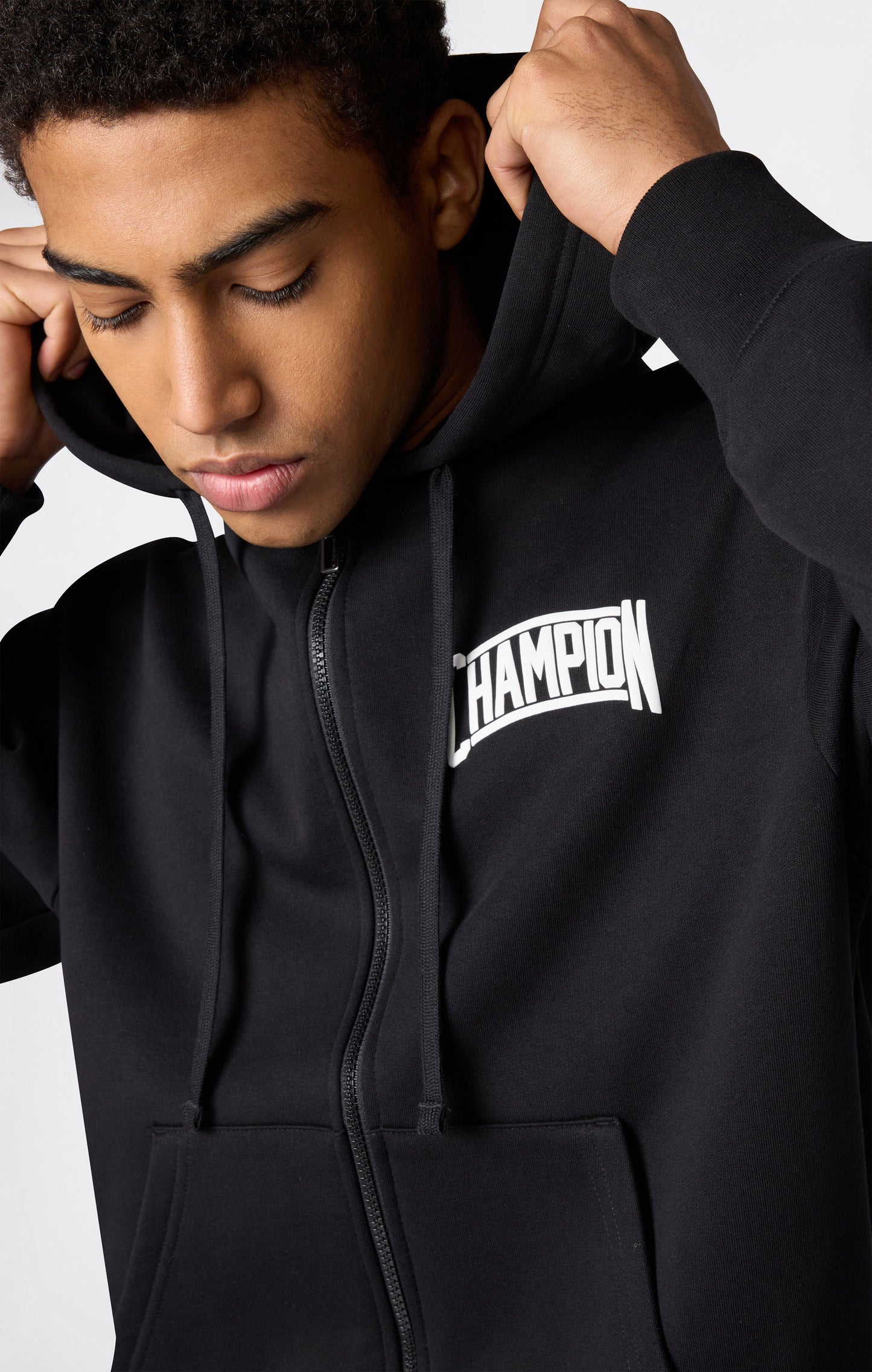 Herren-Kapuzenpullover mit durchgehendem Reißverschluss, angerauter Innenseite und Puff-Print-Logo