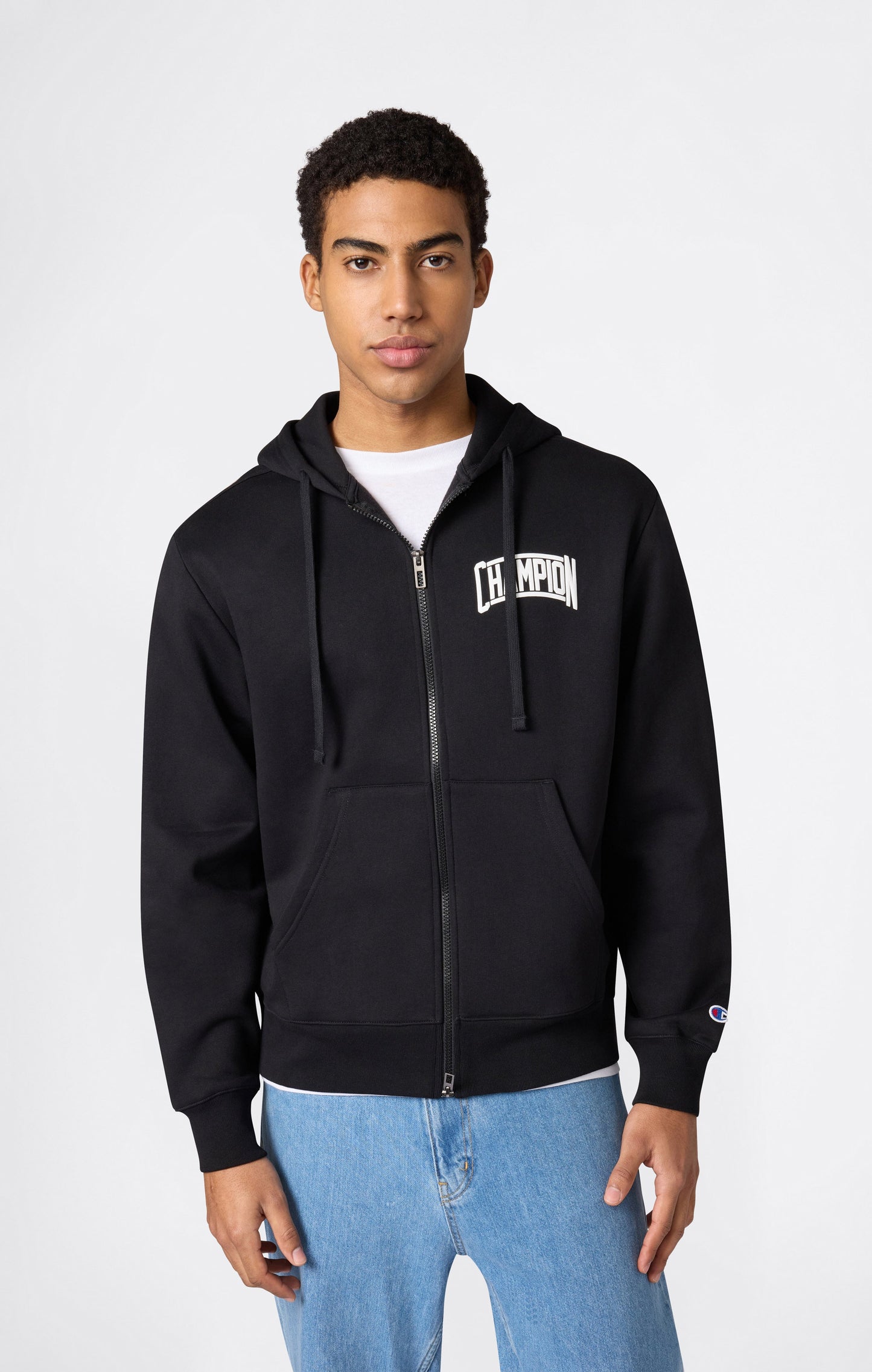 Herren-Kapuzenpullover mit durchgehendem Reißverschluss, angerauter Innenseite und Puff-Print-Logo