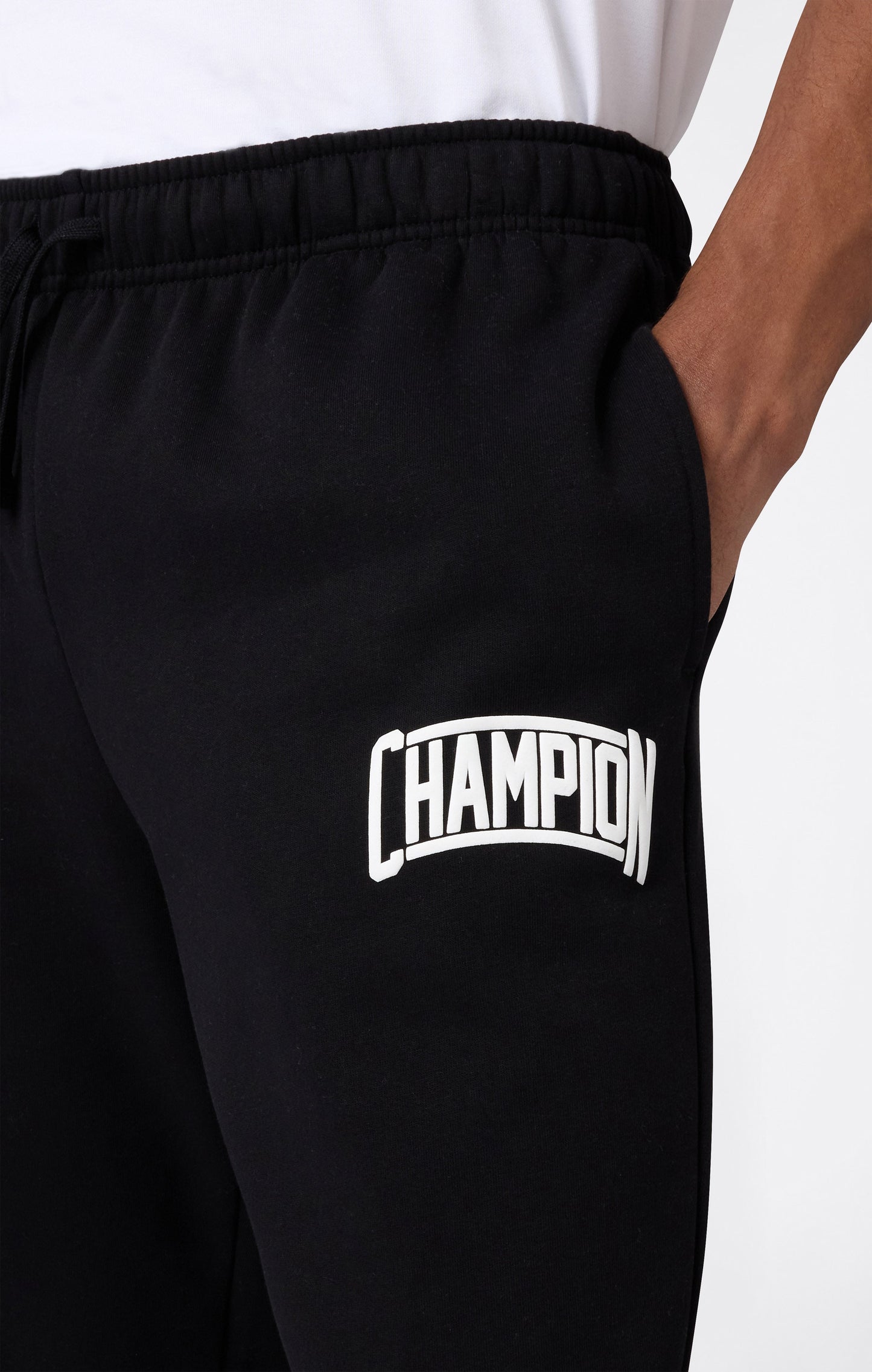 Men's Straight Hem Pants With Brushed Interior And Puff Print Logo