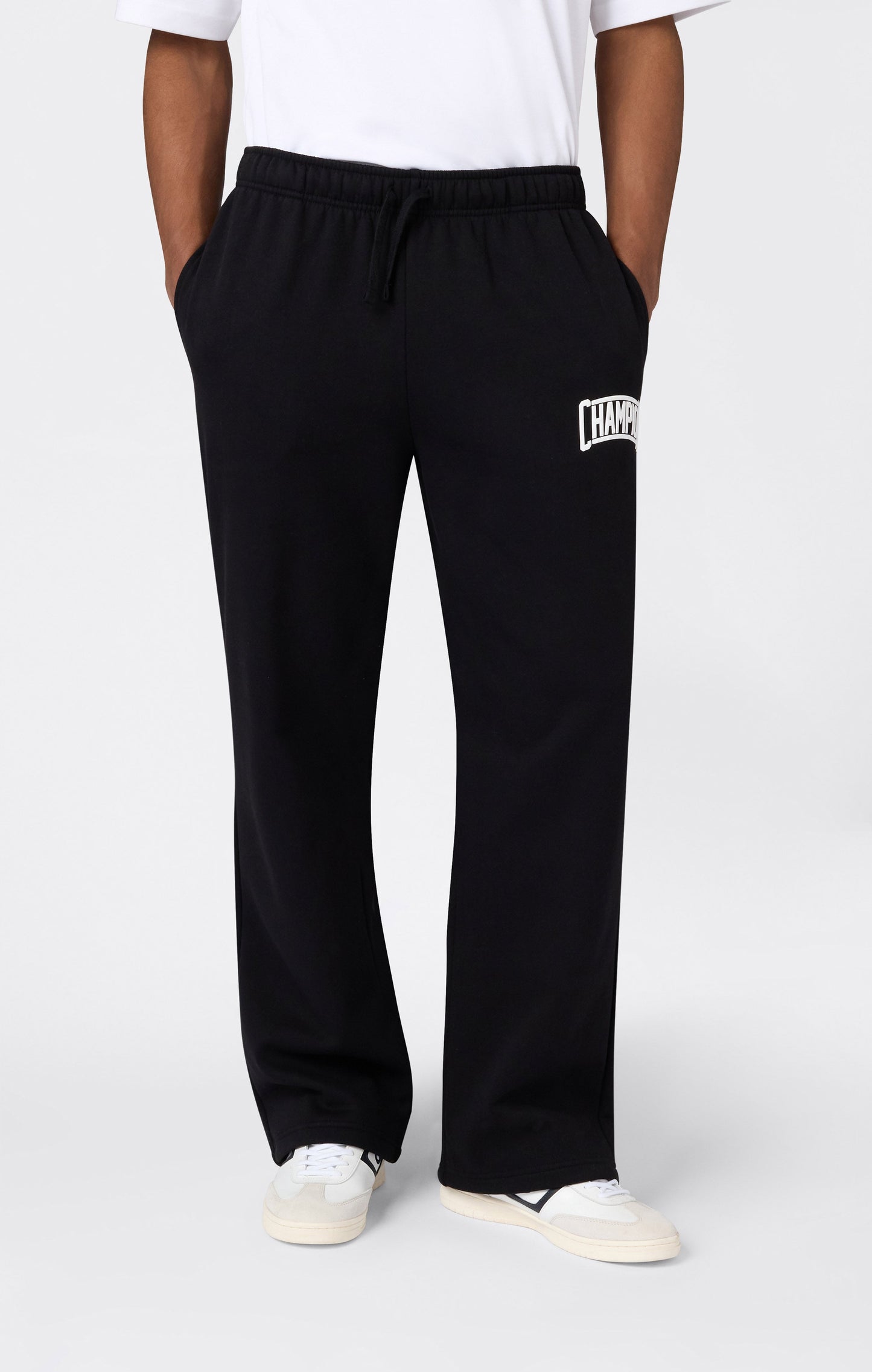 Men's Straight Hem Pants With Brushed Interior And Puff Print Logo