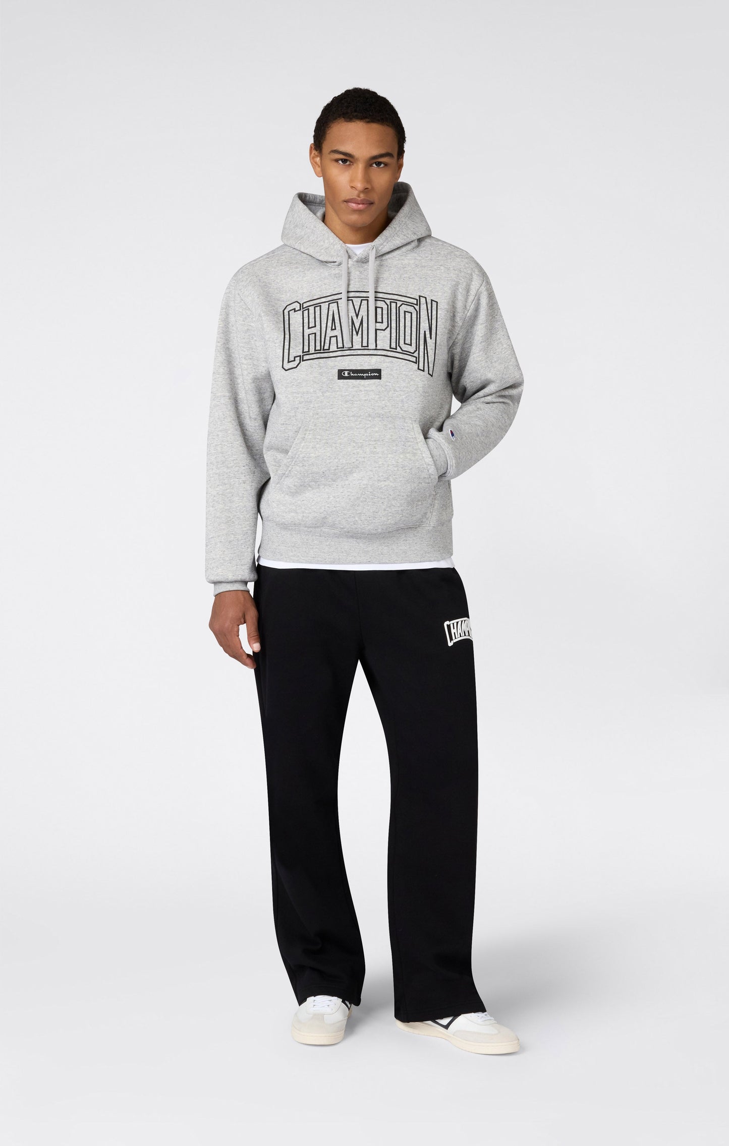 Men's Straight Hem Pants With Brushed Interior And Puff Print Logo