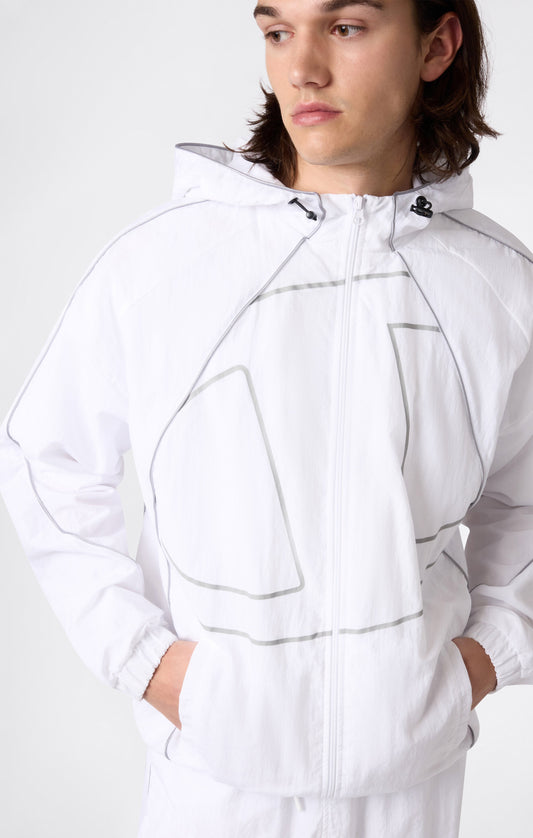 Herren-Trainingsjacke mit durchgehendem Reißverschluss, Kapuze, aus gewebtem Nylon, lockere Passform