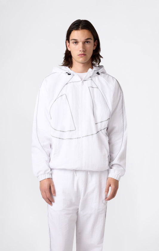 Herren-Trainingsjacke mit durchgehendem Reißverschluss, Kapuze, aus gewebtem Nylon, lockere Passform