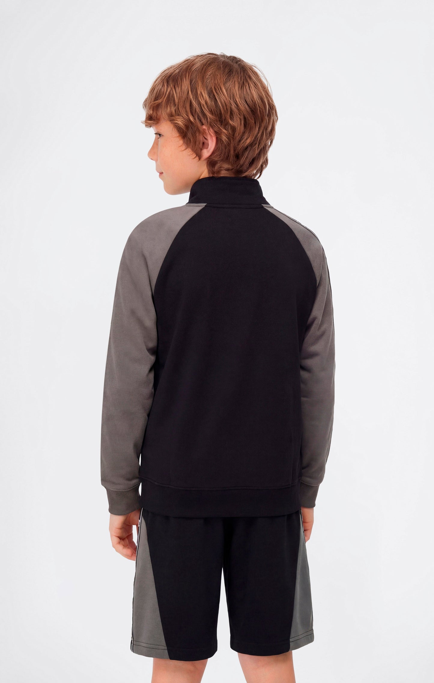 Jungen-Sweatshirt mit durchgehendem Reißverschluss und Logo-Tape