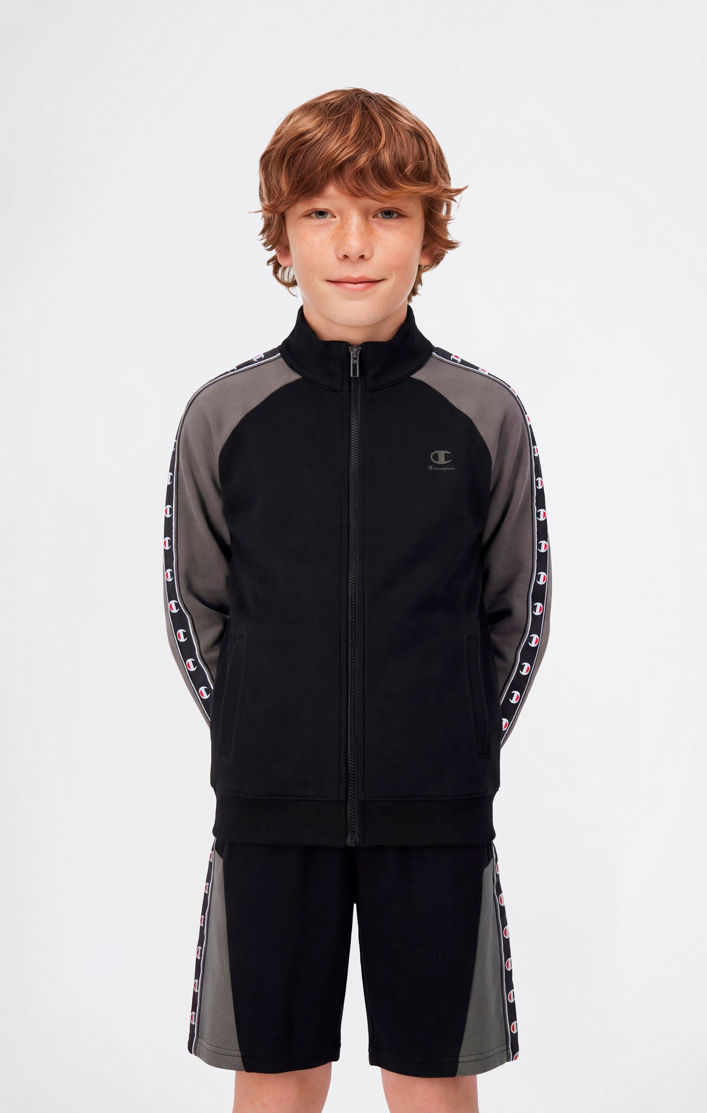 Jungen-Sweatshirt mit durchgehendem Reißverschluss und Logo-Tape