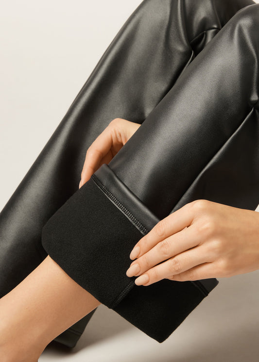 Coated-Effect Thermal Flared Trousers