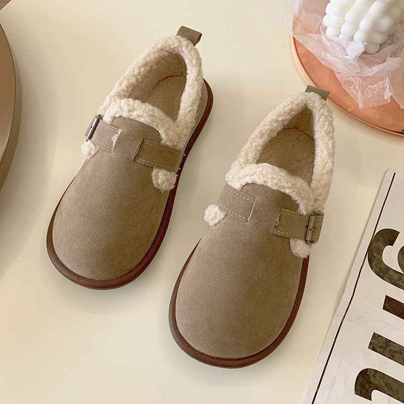 Damen Plüsch-Slipper mit runder Zehenpartie