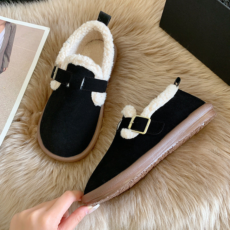 Damen Plüsch-Slipper mit runder Zehenpartie