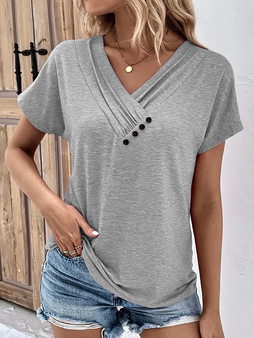 T-Shirt mit V-Ausschnitt und Knopfleiste (3 kaufen, kostenloser Versand)