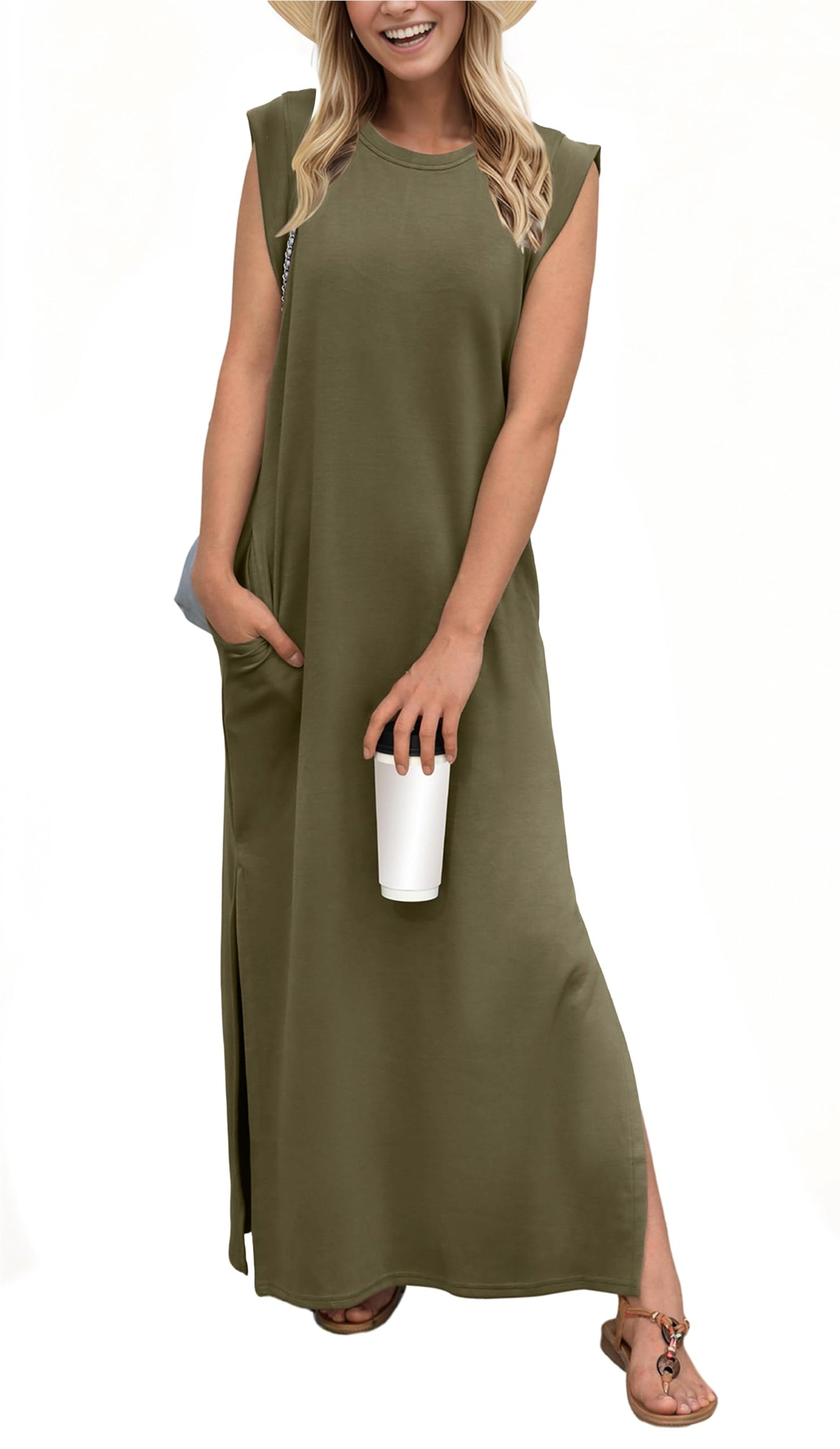 Lässiges, locker geschnittenes, knitterfreies Maxi-Kleid für Damen mit Schlitz (2 kaufen, kostenloser Versand)