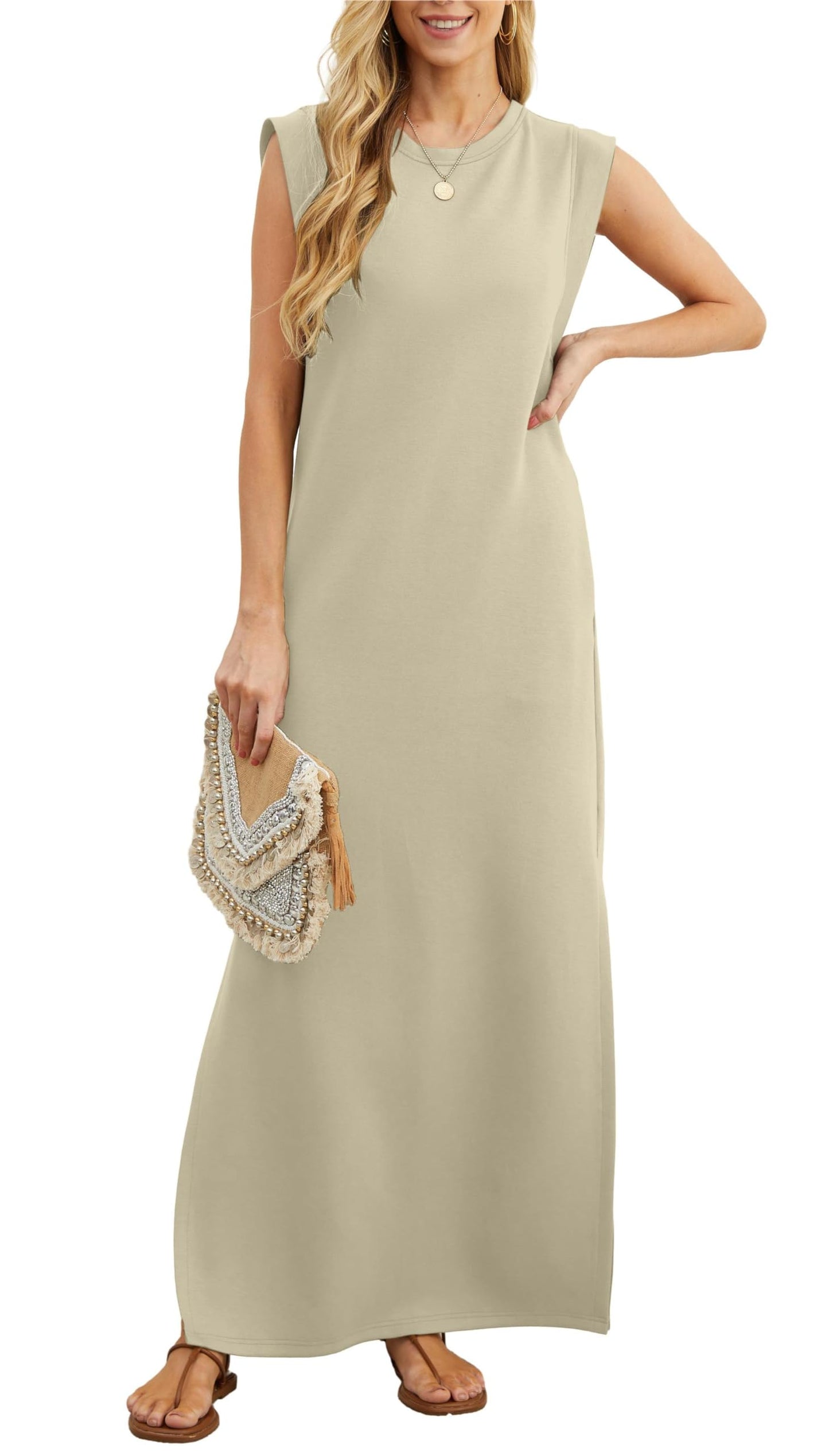 Lässiges, locker geschnittenes, knitterfreies Maxi-Kleid für Damen mit Schlitz (2 kaufen, kostenloser Versand)