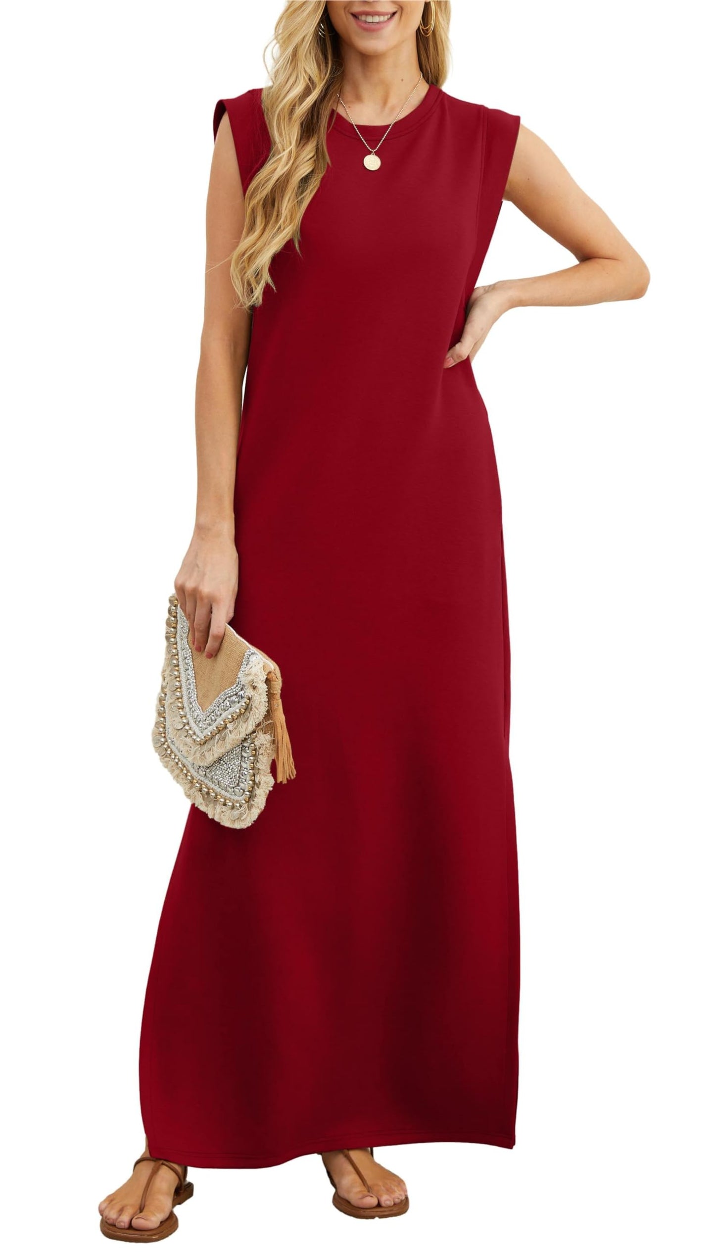 Lässiges, locker geschnittenes, knitterfreies Maxi-Kleid für Damen mit Schlitz (2 kaufen, kostenloser Versand)