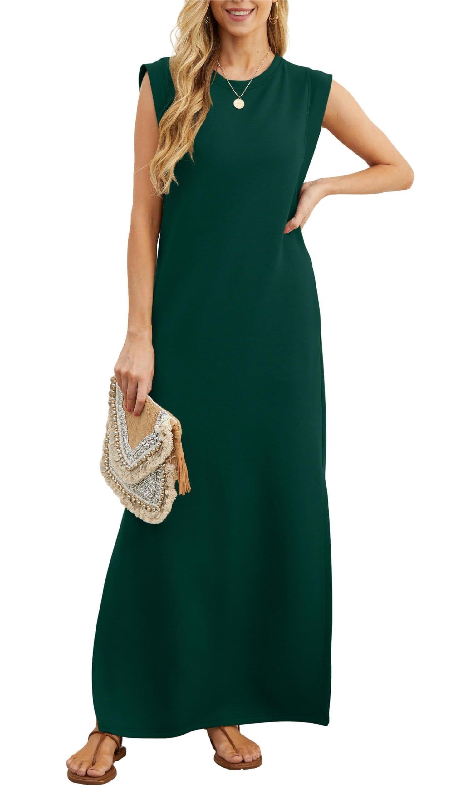 Lässiges, locker geschnittenes, knitterfreies Maxi-Kleid für Damen mit Schlitz (2 kaufen, kostenloser Versand)