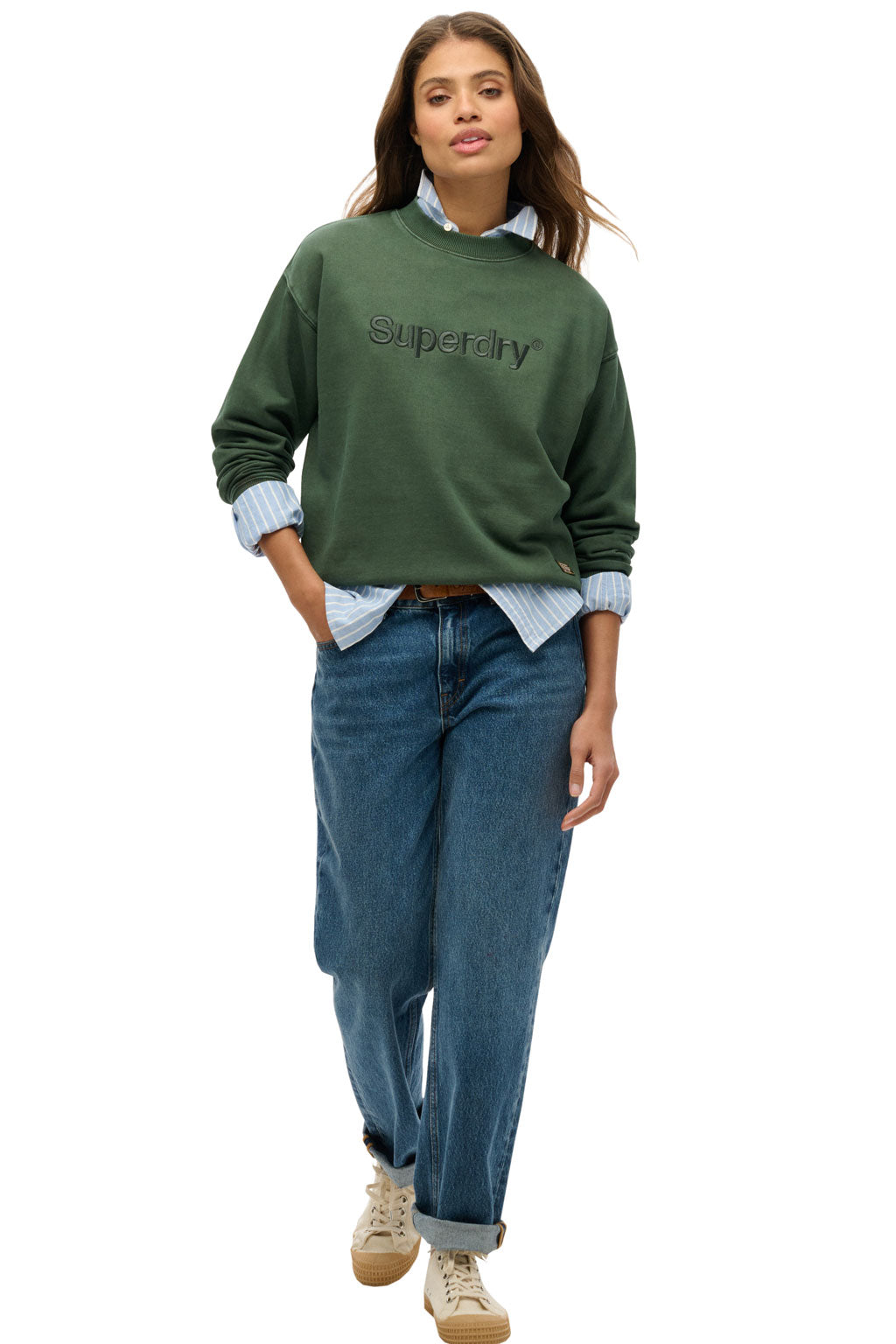 Embroidered Core Logo Loose Crew Sweatshirt