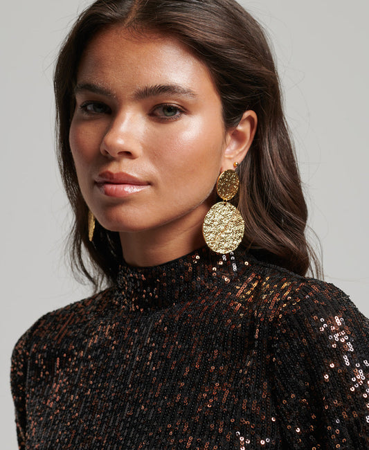 L/S Backless Sparkly Midi Dress