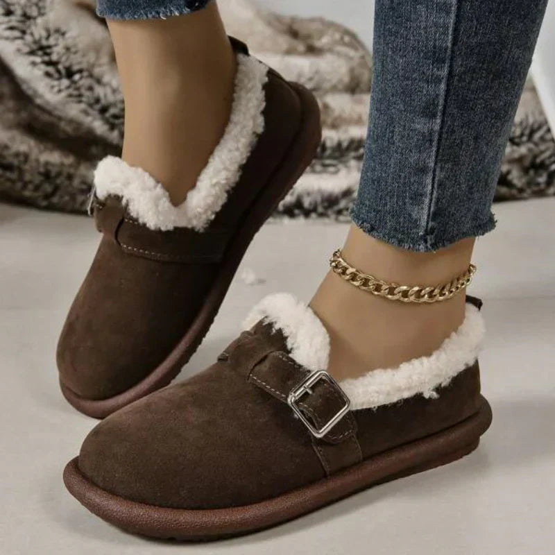 Damen Plüsch-Slipper mit runder Zehenpartie