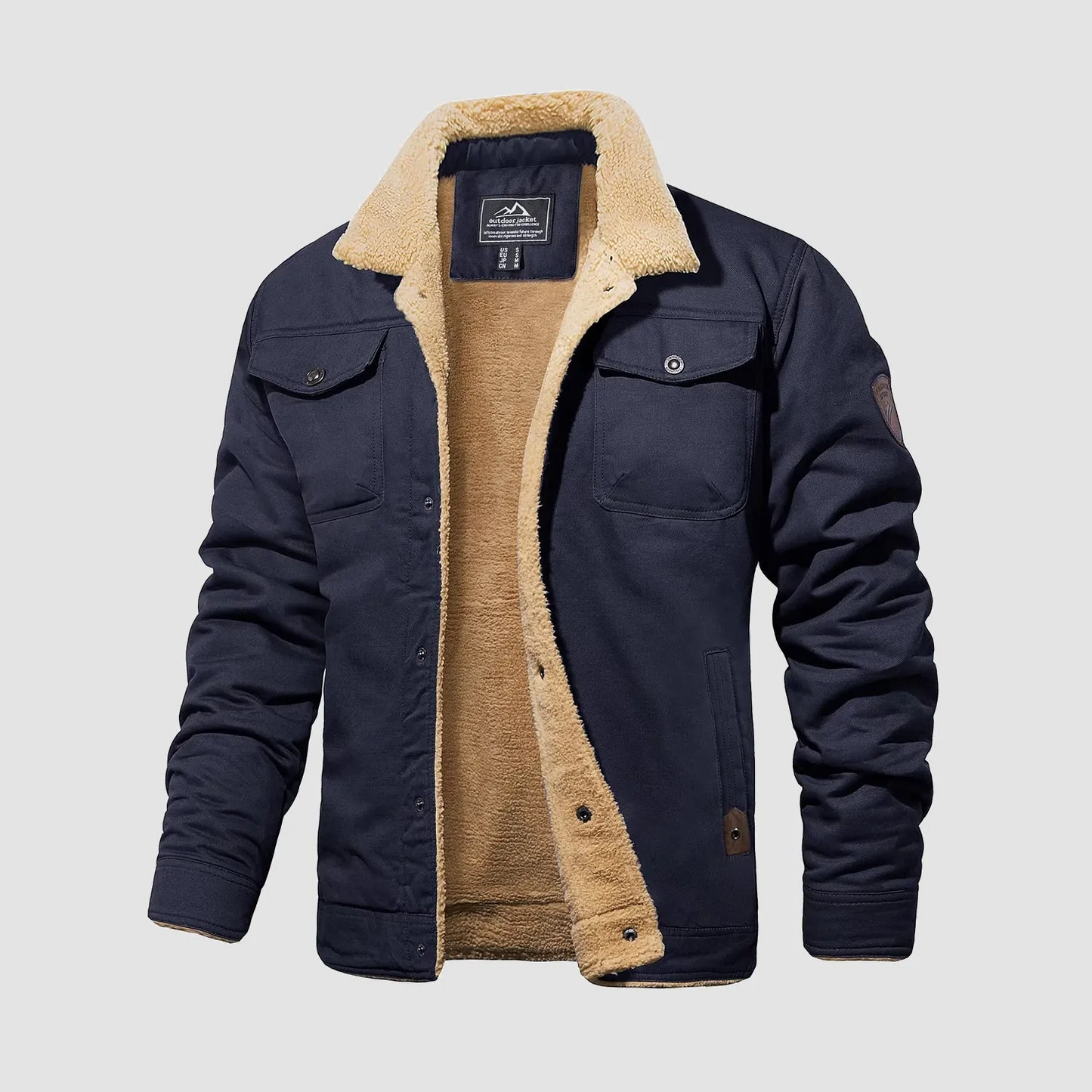 Herren Sherpa Trucker Jacke 5 Taschen Baumwoll Cargo Jacke Umlegekragen Wintermäntel