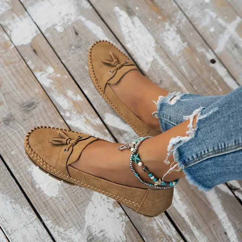 Bequeme, weiche Loafers für Damen im Vintage-Stil mit Schleife