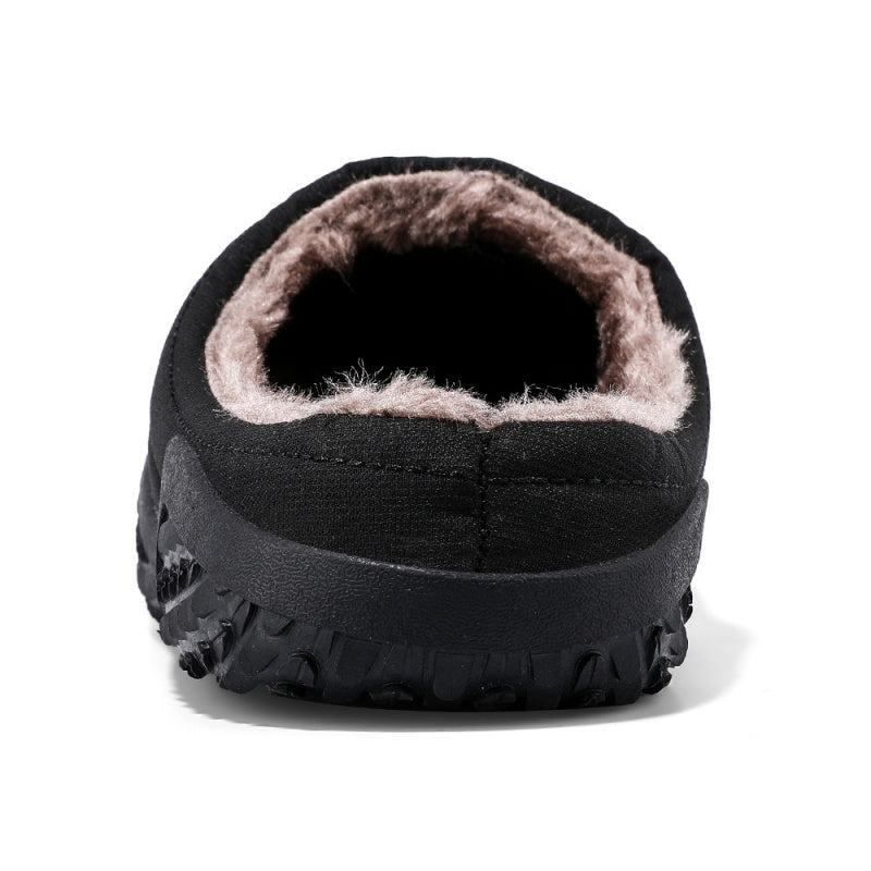 (Limited Time Sale 49%off)Men slippers home winter indoor warm plush shoes thick bottom waterproof leather house slippers cotton shoes