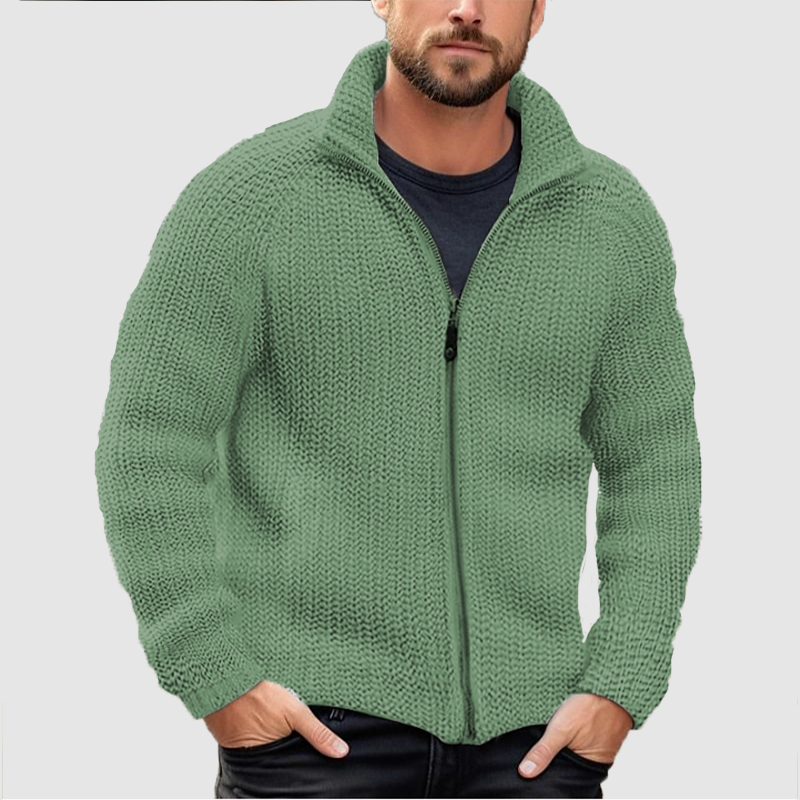 RÄUMUNGSVERKAUF Herren-Cardigan, unifarben, Reißverschluss, Rollkragen, dicker Strickpullover aus Wolle