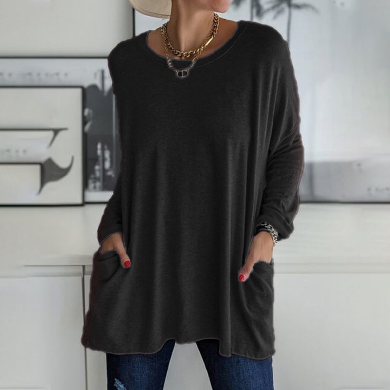 🔥HEISSER VERKAUF-49% RABATT-Rundhals Langarm Tasche Einfarbig T-Shirt