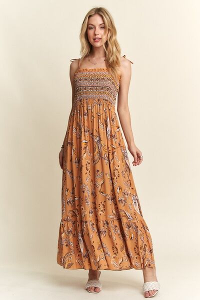 ADORA gesmoktes bedrucktes Neckholder-Kleid mit Bindebändern an den Schultern