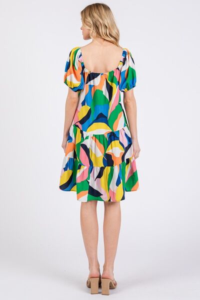 Ces Femme Abstrakt gemustertes Kleid mit Herzausschnitt und Puffärmeln