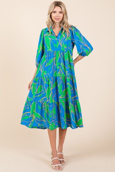 Mittoshop Gestuftes bedrucktes Midikleid mit Kragen