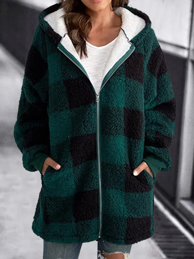 Damen Oversized Hoodie Karierter lockerer Mantel (2 kaufen, kostenloser Versand)