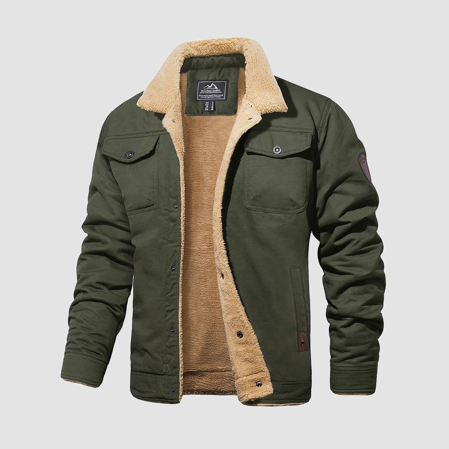 Herren Sherpa Trucker Jacke 5 Taschen Baumwoll Cargo Jacke Umlegekragen Wintermäntel
