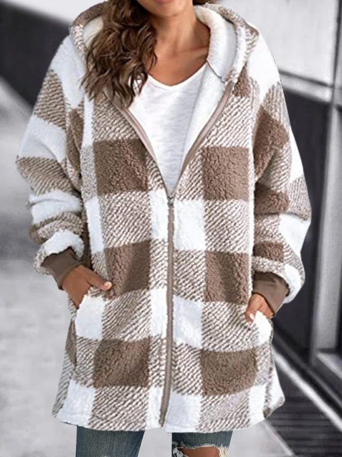 Damen Oversized Hoodie Karierter lockerer Mantel (2 kaufen, kostenloser Versand)