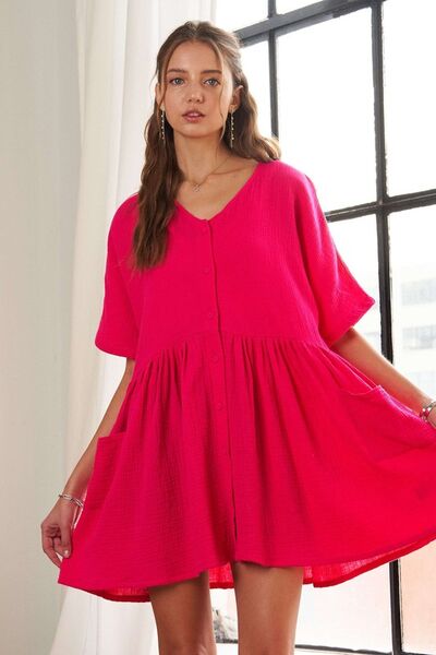 ADORA V-Ausschnitt Halbarmkleid mit Taschen